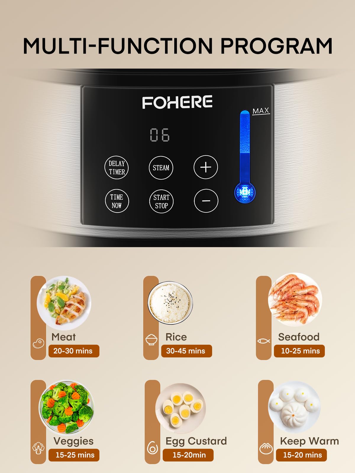 FOHERE steamer baskets assembled for space-saving stacking