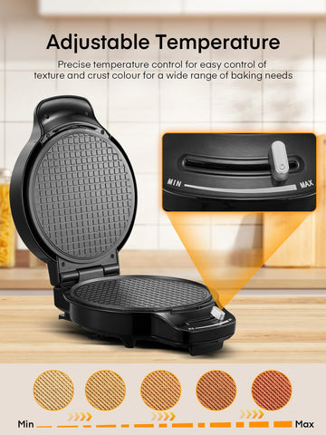 FOHERE browning control demonstrates customizable crust shade on waffles.