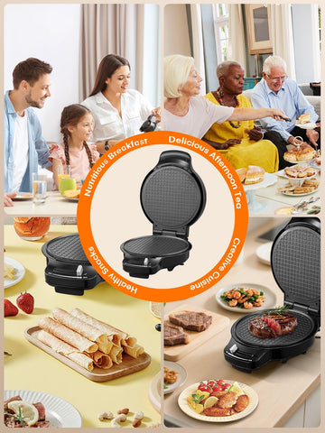 FOHERE versatile kitchen device for pizza, pancakes, omelets, and waffles.