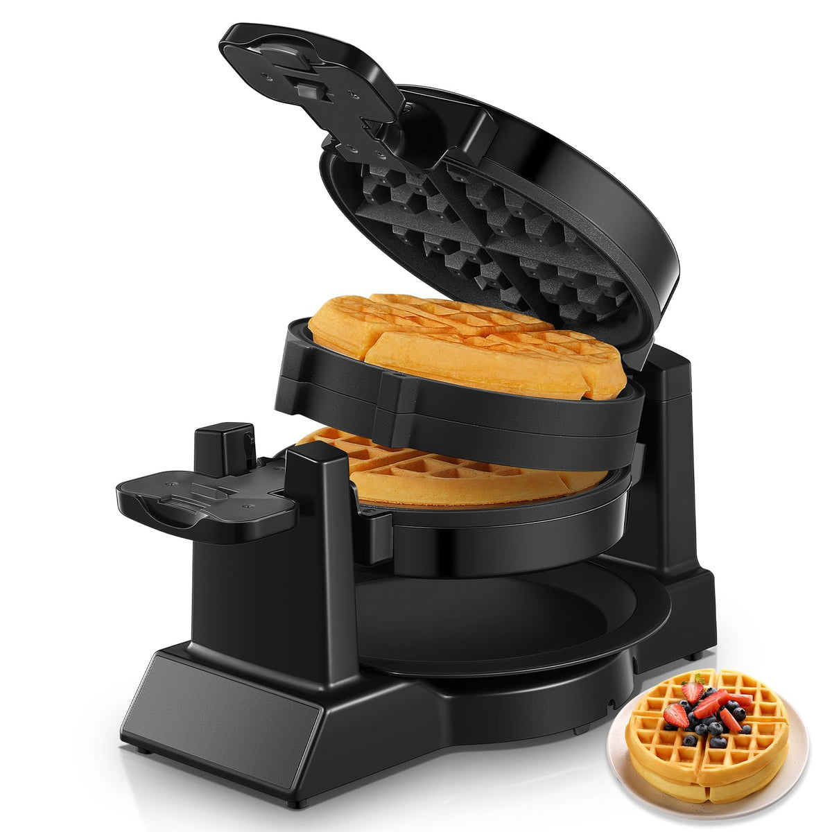 FOHERE waffle maker 180 flip top view enables quick, even waffles