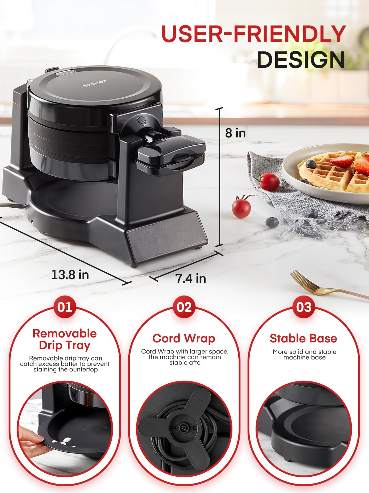 FOHERE nonstick coating ensures easy waffle release