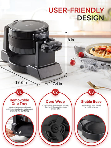FOHERE nonstick coating ensures easy waffle release