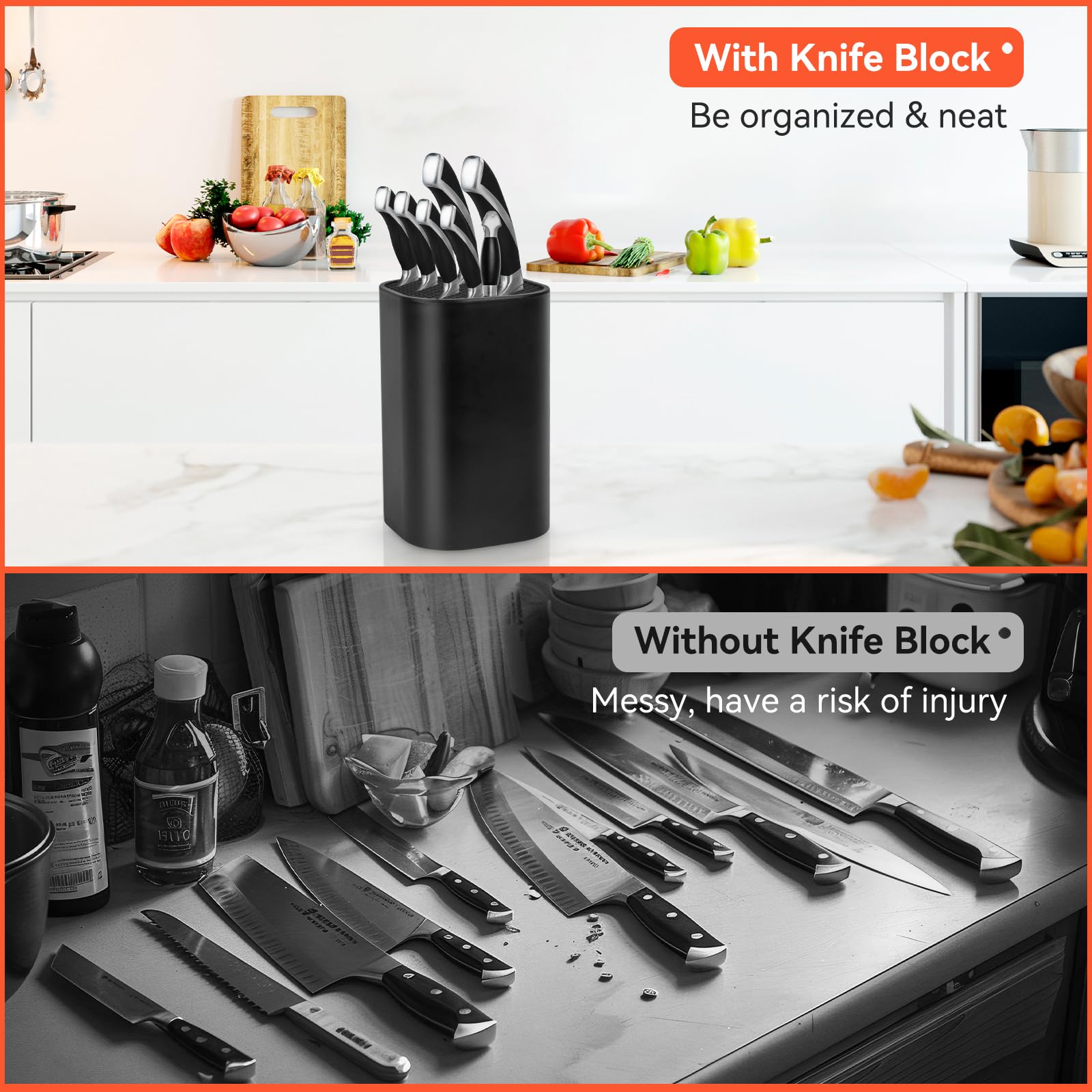 Fohil knife block with double wave layer design stabilizing blades