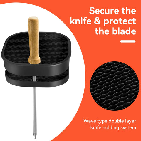 Fohil knife block featuring scissors slot and sharpening bar for upkeep