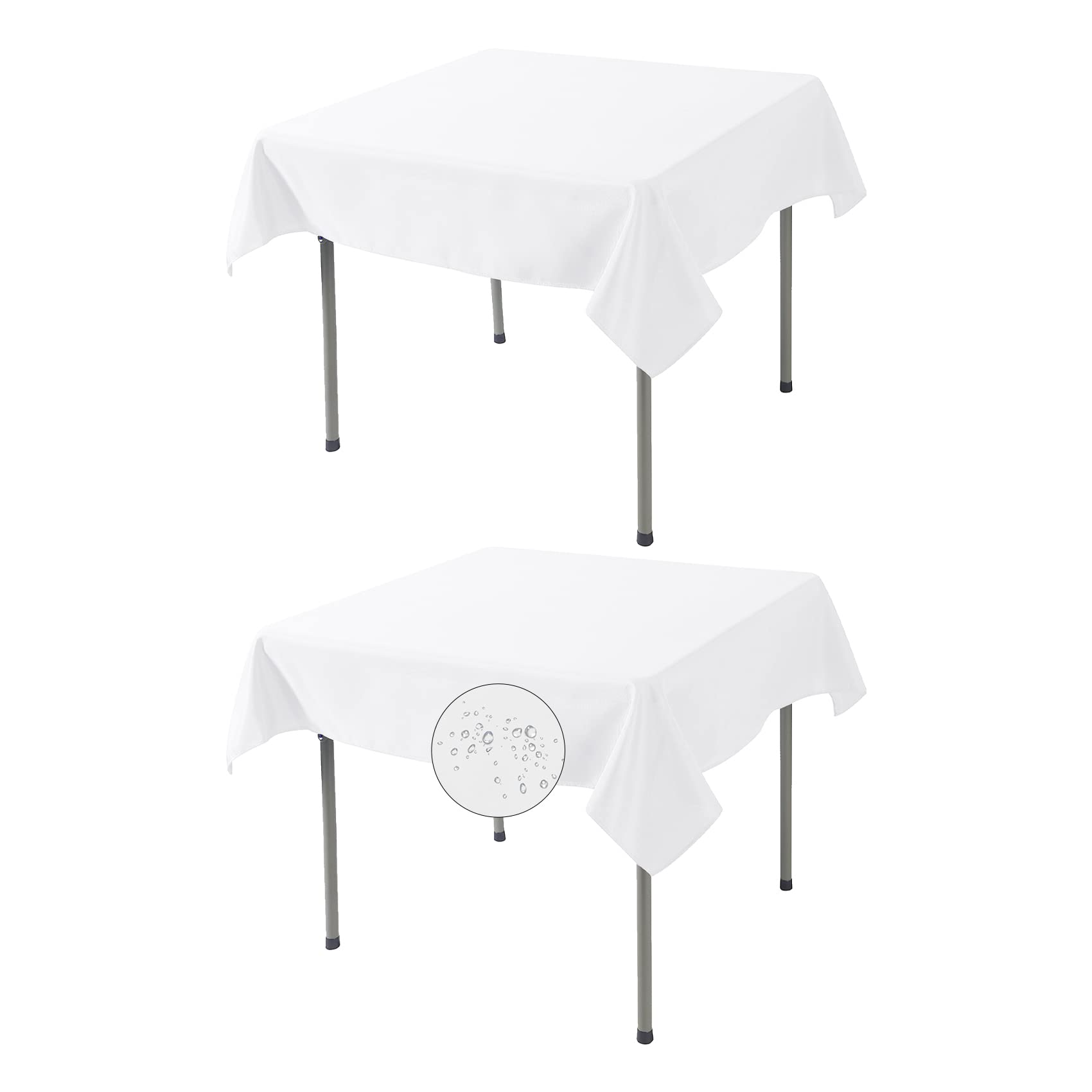 Fokitut 52x52 white square tablecloth draped over a table, clean and elegant.