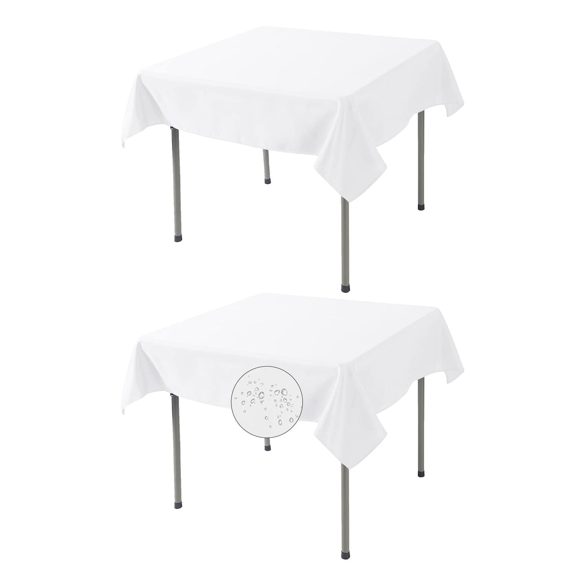 Fokitut 52x52 white square tablecloth draped over a table, clean and elegant.