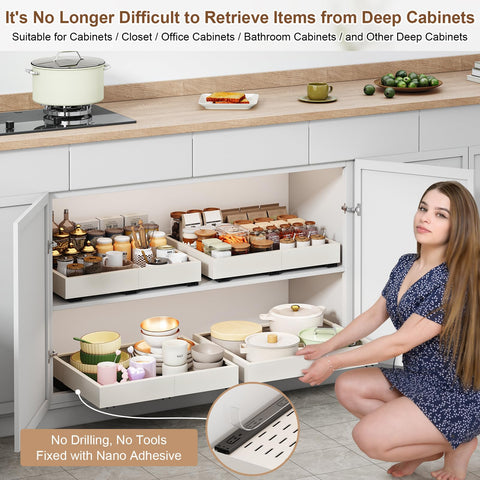 Fokyfok cabinet organizer uses no-drill adhesive installation for quick setup.