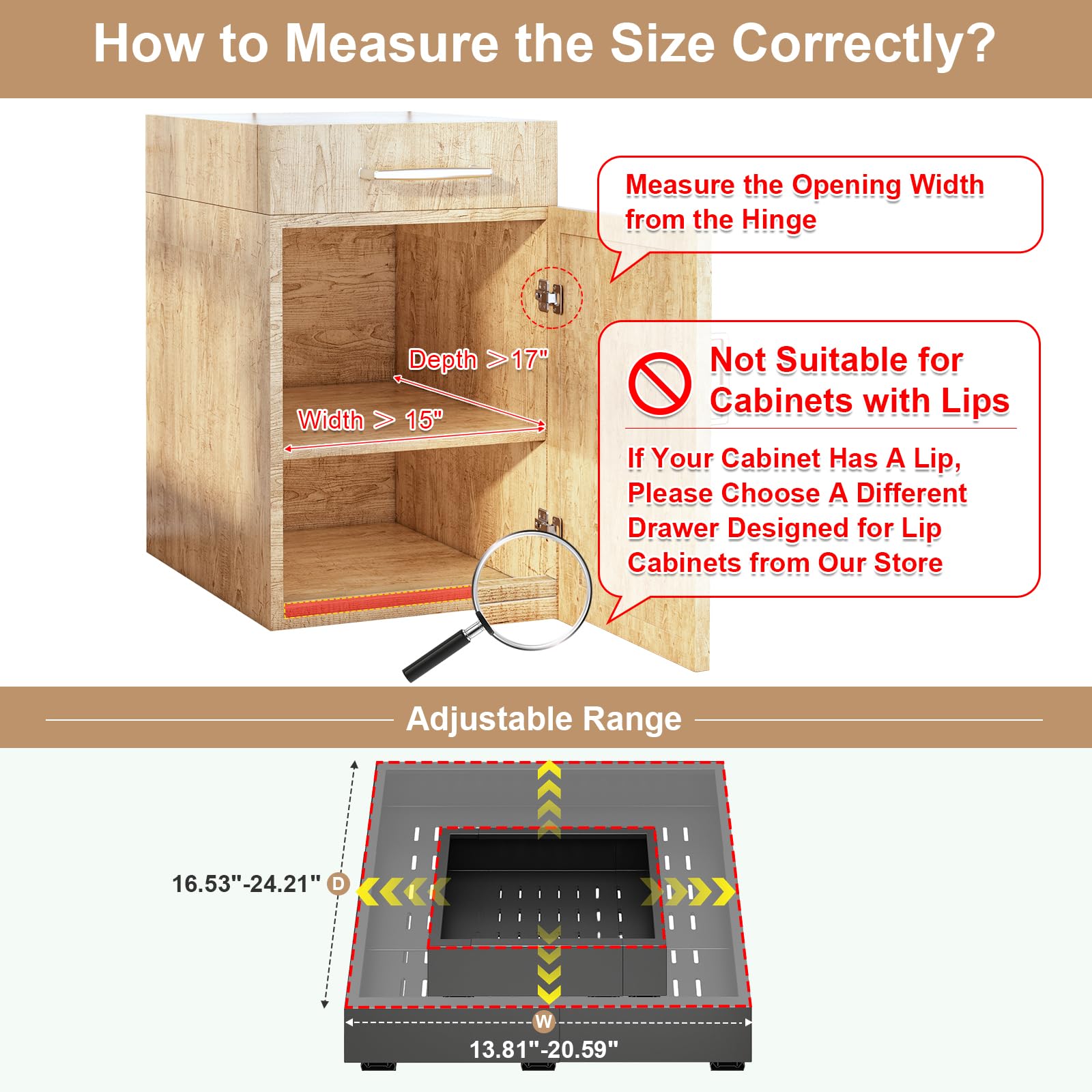 Fokyfok expandable pull-out drawer fits varying depths for flexible kitchen and pantry organization.