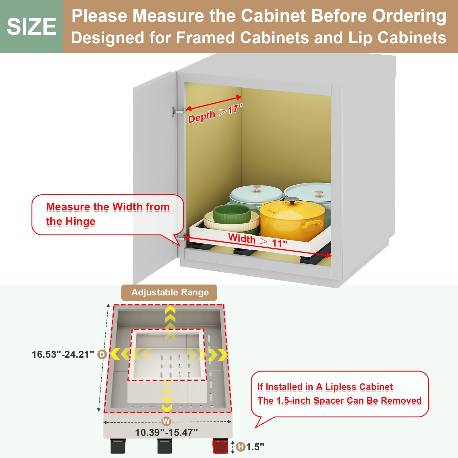 Fokyfok expandable width shown adjusting to different cabinet sizes.
