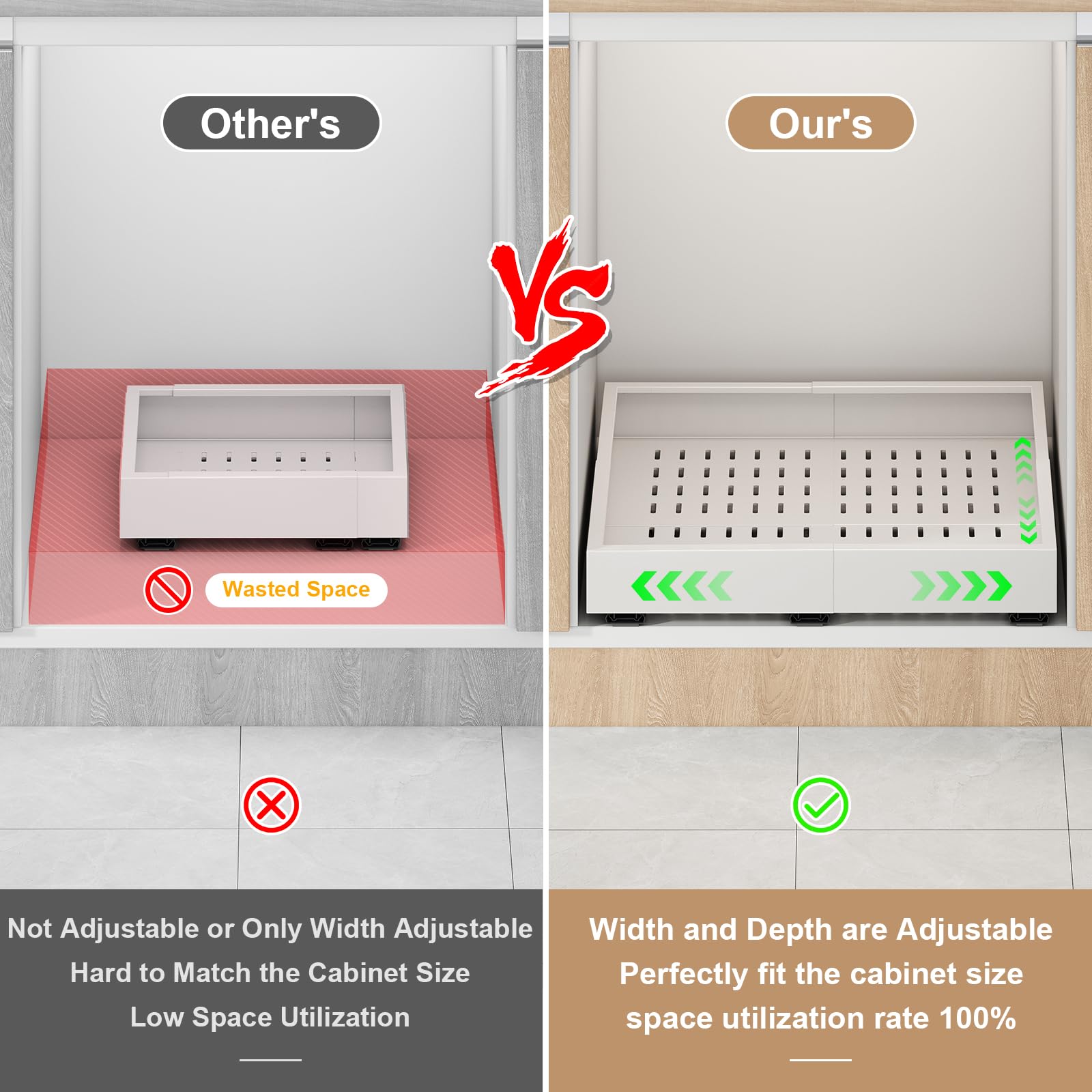 Fokyfok expandable depth and width adapt to cabinet depths 13–17 inches.