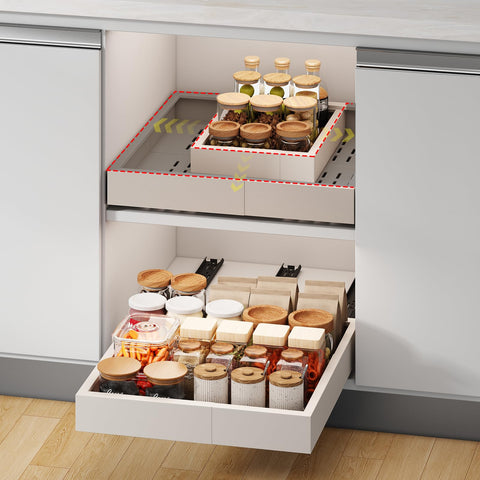 Fokyfok pull-out cabinet organizer with expandable rails for deep cabinet access