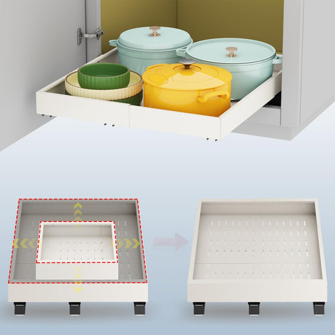 Fokyfok pull-out cabinet organizer extension for easy deep-cabinet access.