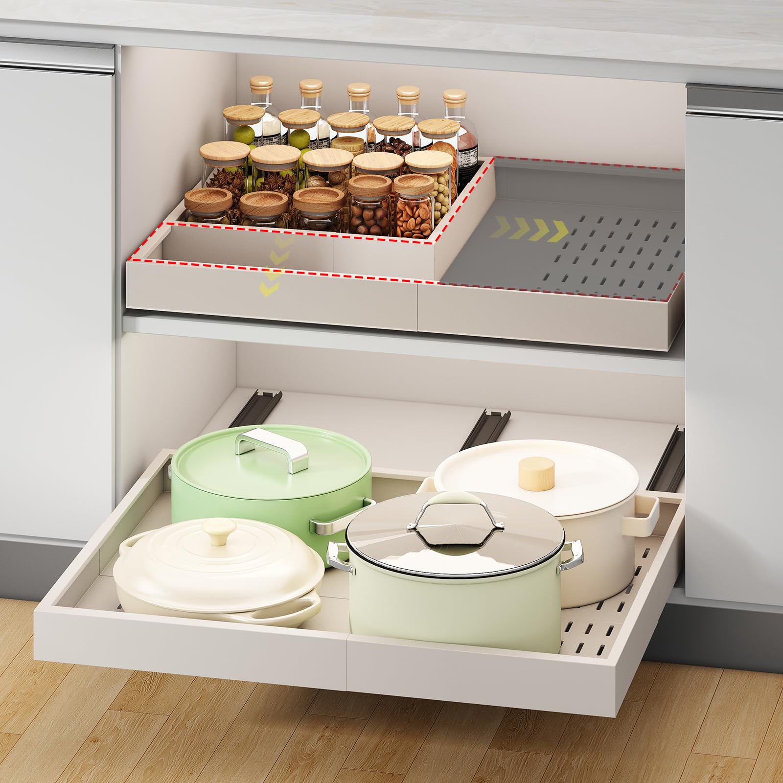 Fokyfok pull-out cabinet organizer with rails for easy access in deep shelves