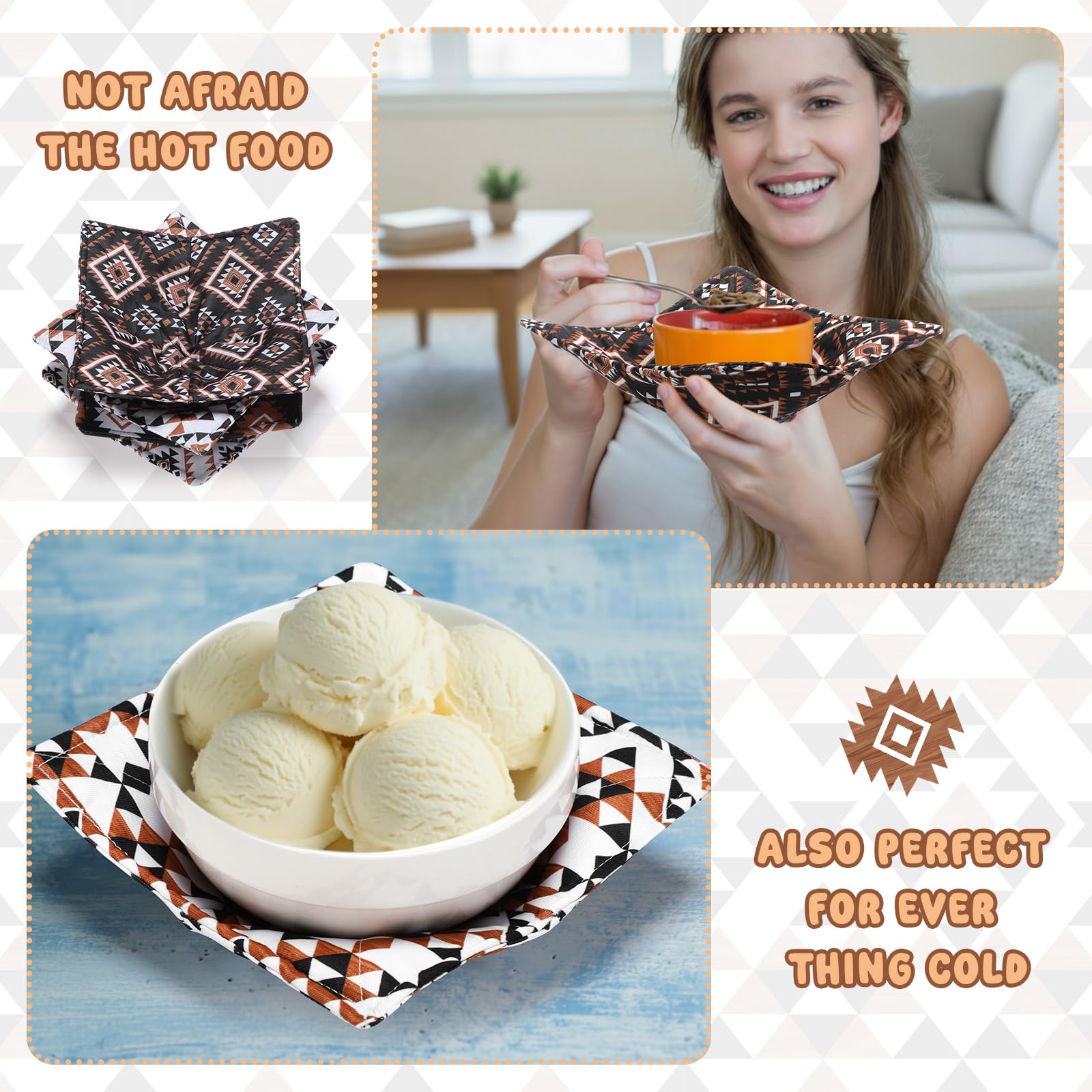 FoldTier quilted cotton bowl cozy detail highlights stitching and fabric durability.