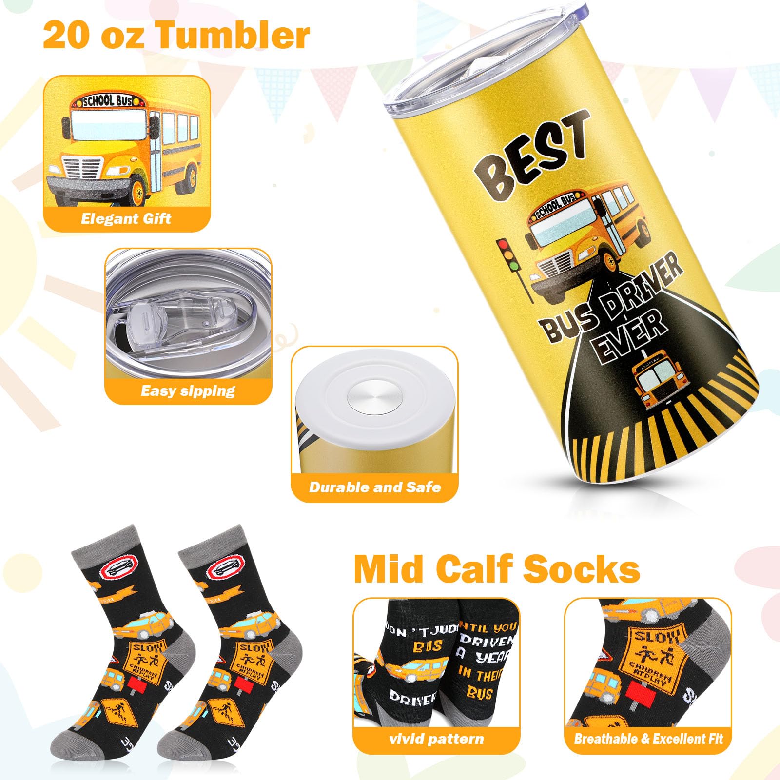 FoldTier bus driver tumbler with yellow design adds cheerful energy to the day.