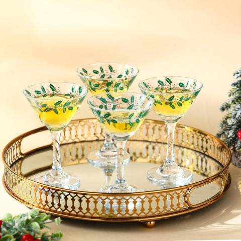 FoldTier clear glass drinkware showcases vibrant cocktails with festive flair.