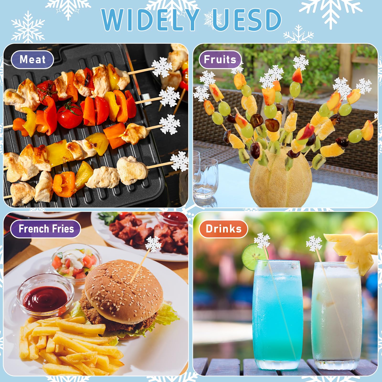 FoldTier dessert skewers with snowflake design for elegant treats.