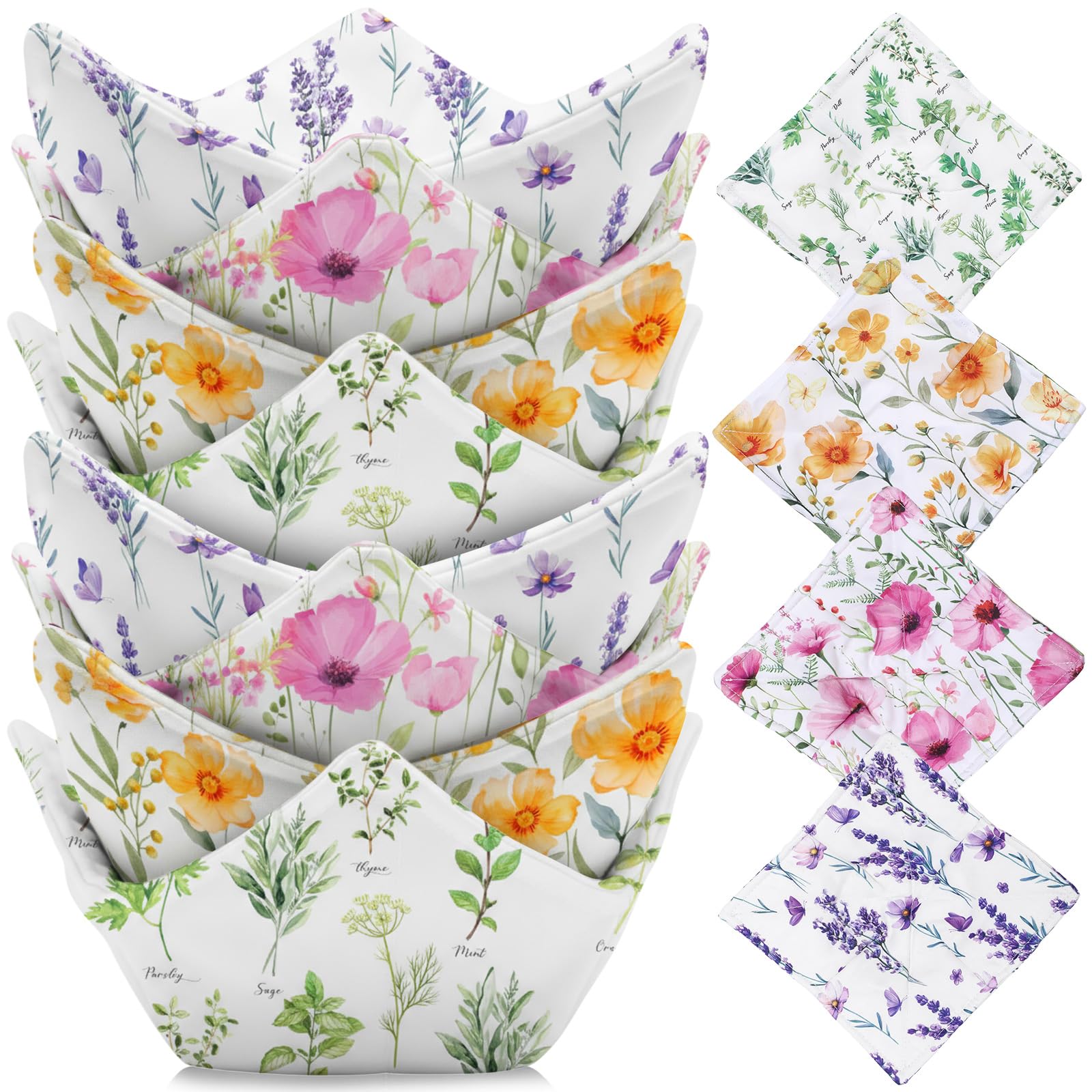 FoldTier floral green bowl cozy protects hands from heat and brightens kitchen routines.