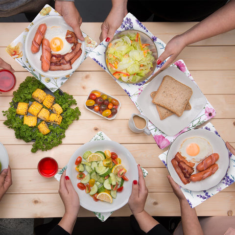 FoldTier floral purple bowl cozy guards hands during microwaving with style.