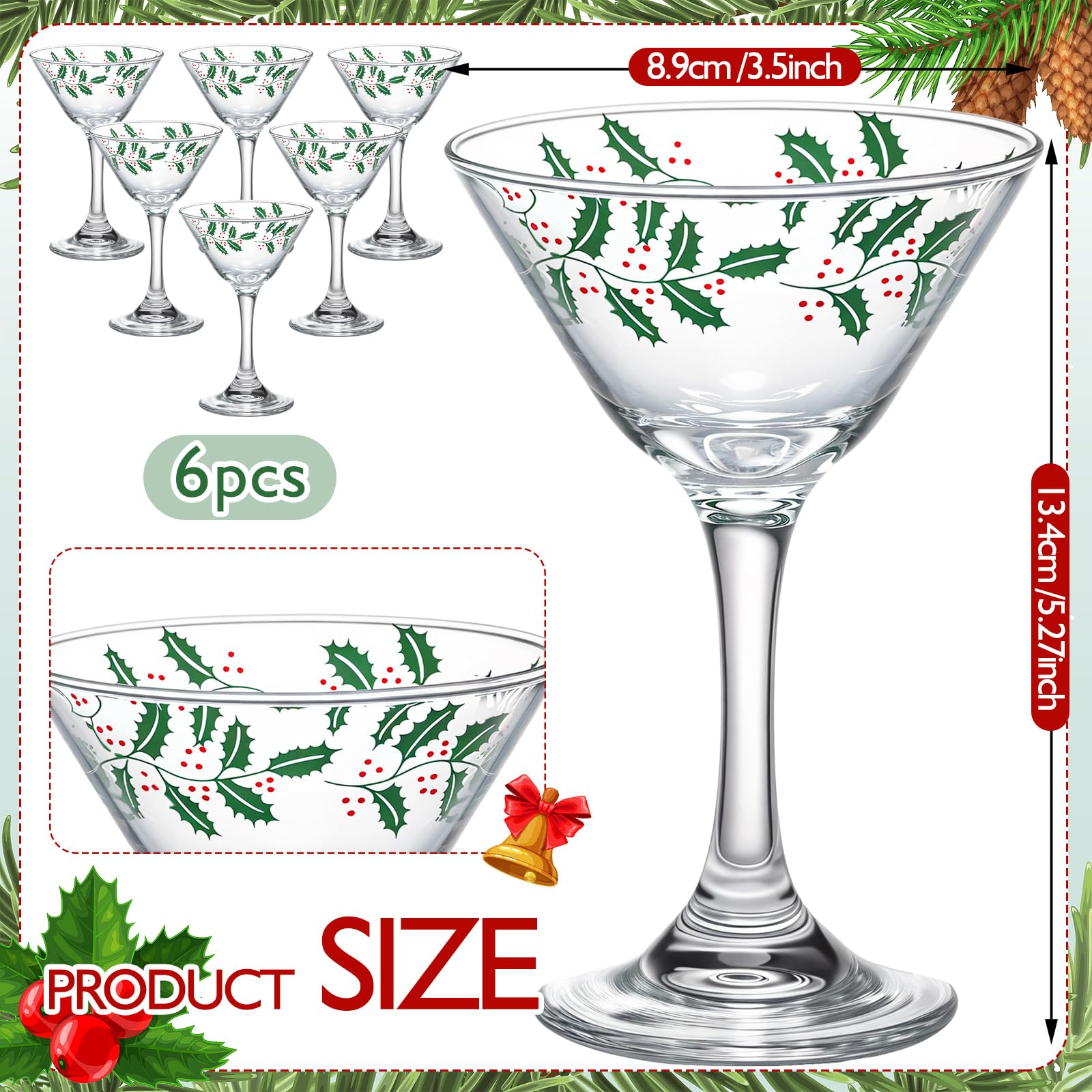 FoldTier holly leaf pattern glasses add Christmas charm to holiday table.