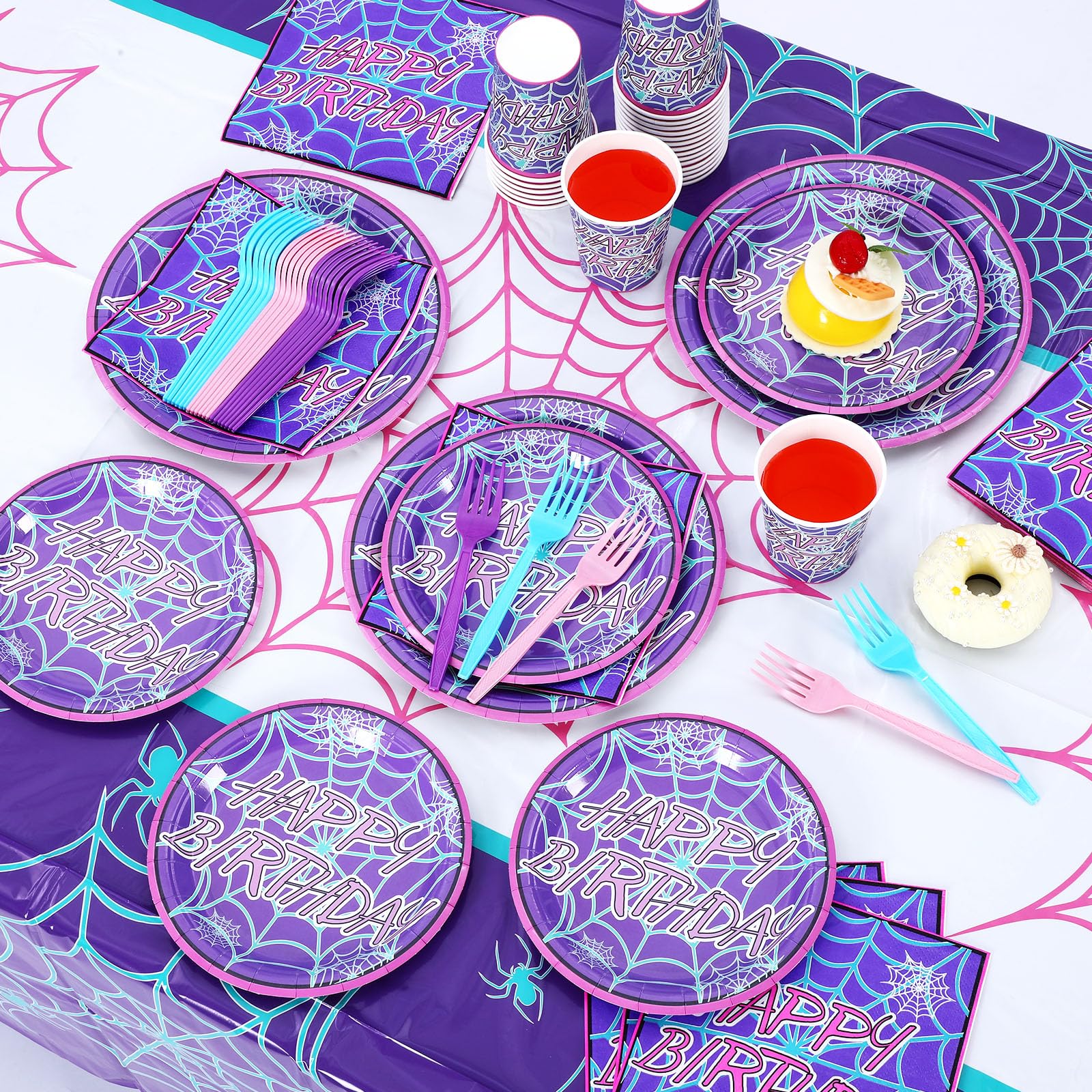 FoldTier spider dessert plates-7in provide convenient sweet servings for themed celebrations.