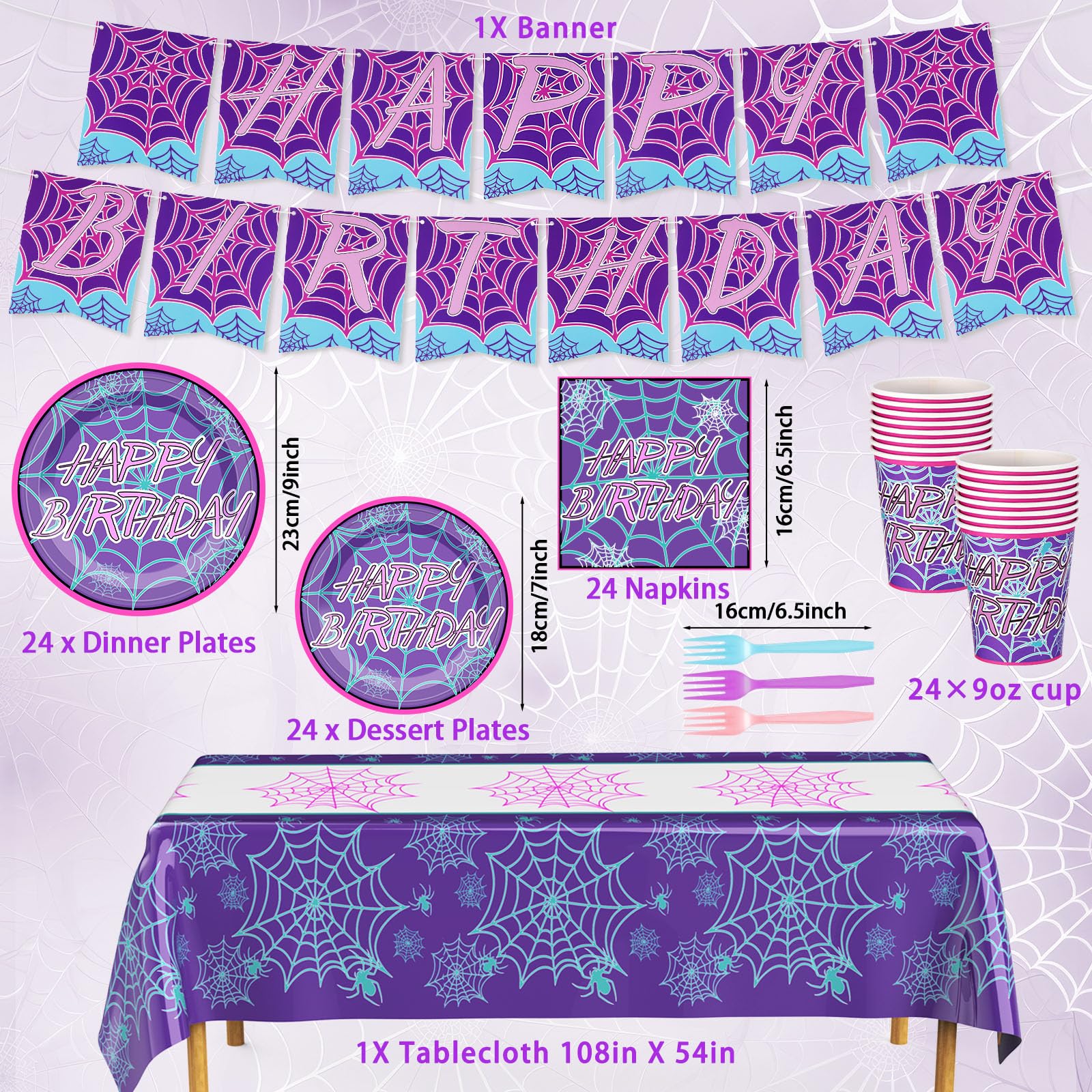 FoldTier spider tablecloth-purple creates a dramatic backdrop for spiderweb-themed gatherings.