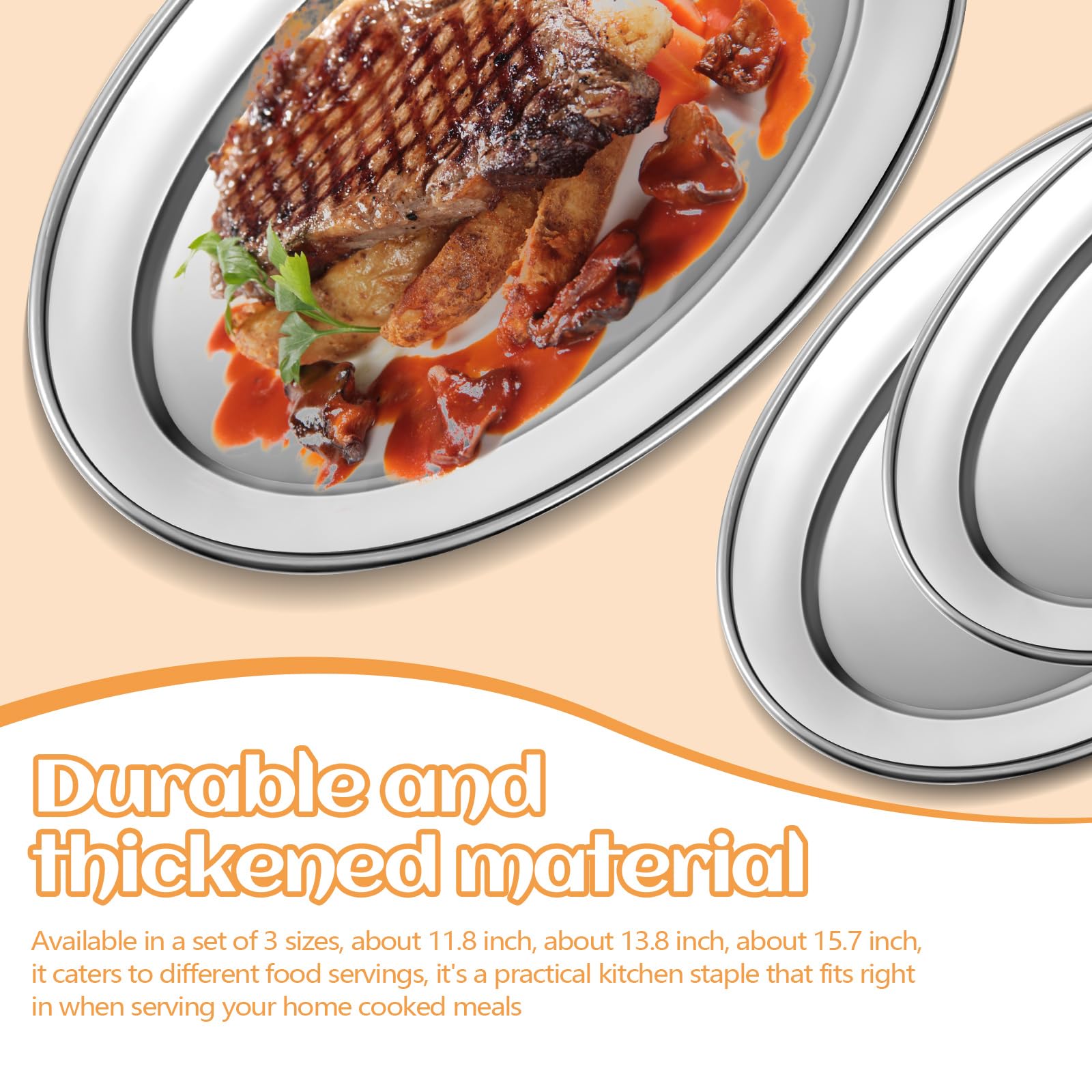 FoldTier stainless steel oval tray edge detail shows sturdy construction and rust resistance