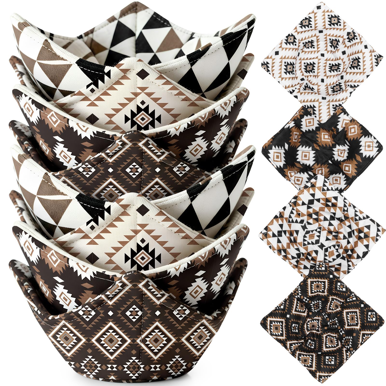 FoldTier Western Aztecs bowl cozy in brown-black-white pattern protects hands while adding rustic flair.