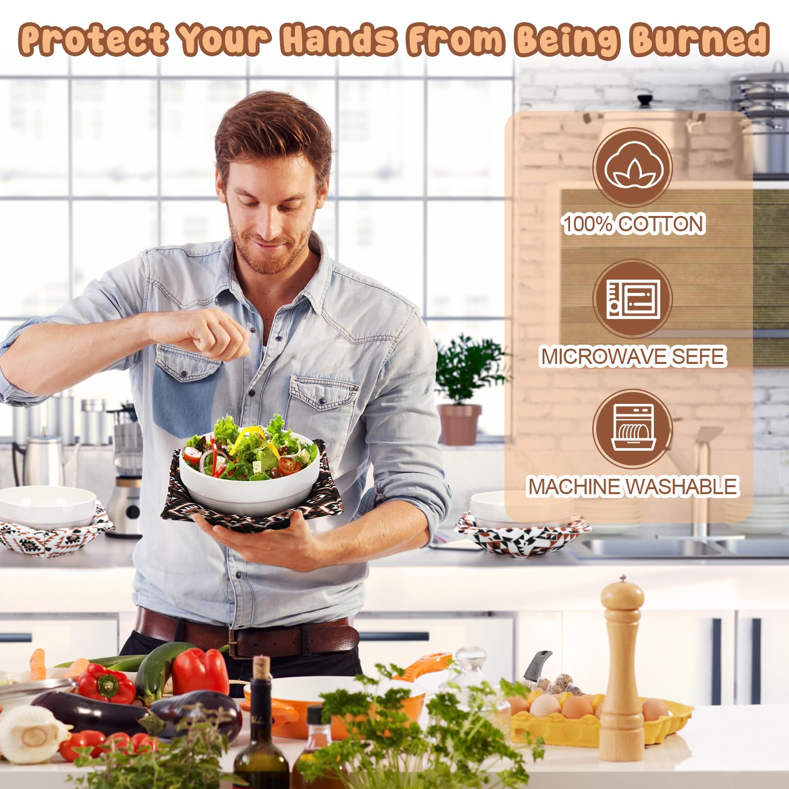 FoldTier Western Aztecs bowl cozy wrapping a hot bowl safely from microwave.