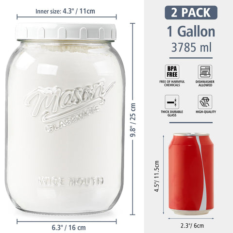 Folinstall 2-pack 1-gallon glass jars store bulk ingredients neatly.