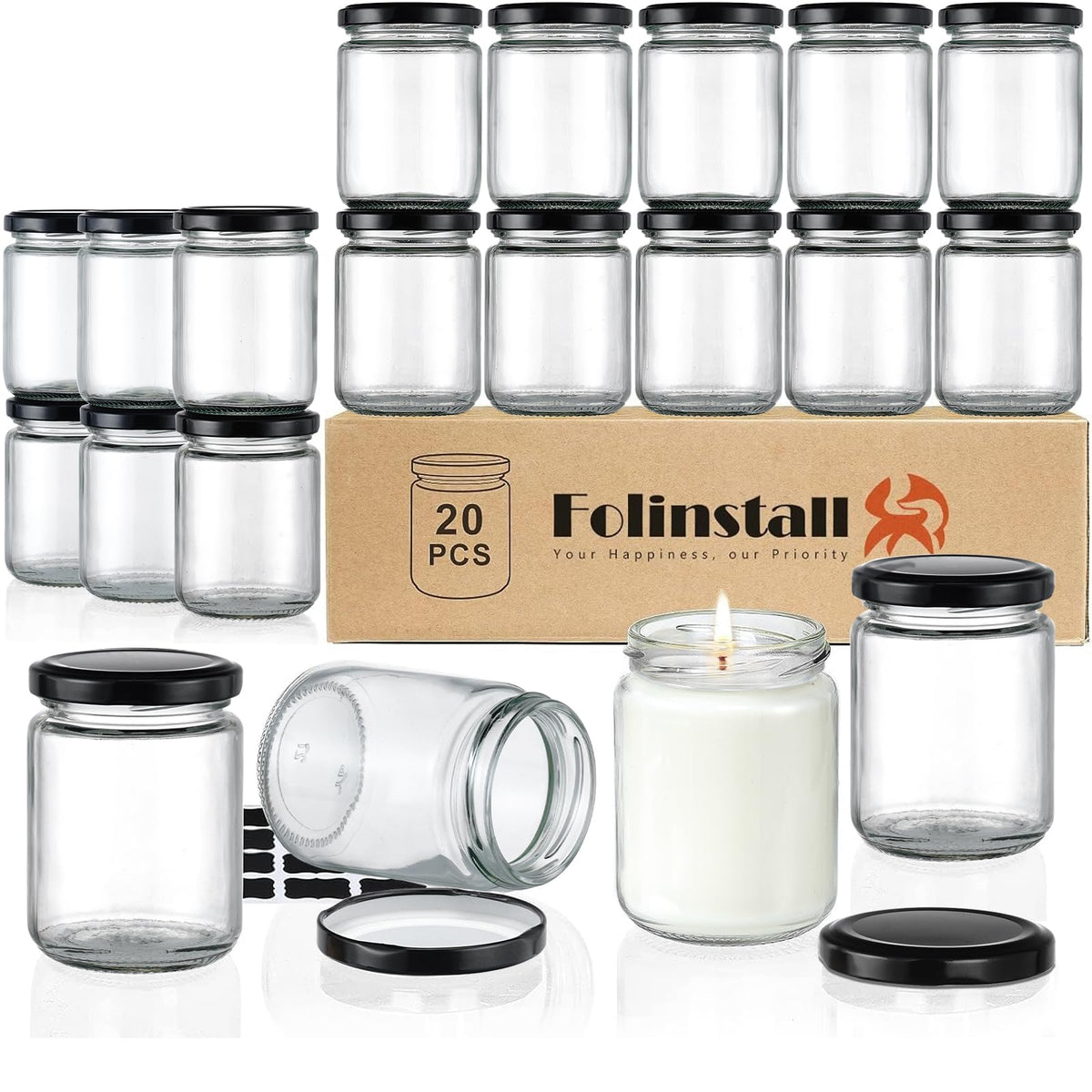 Folinstall 8 oz glass jar with lid for compact storage and easy gifting.