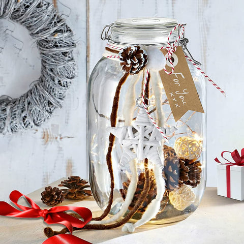 Folinstall jar displayed on a clean kitchen counter for organized storage.