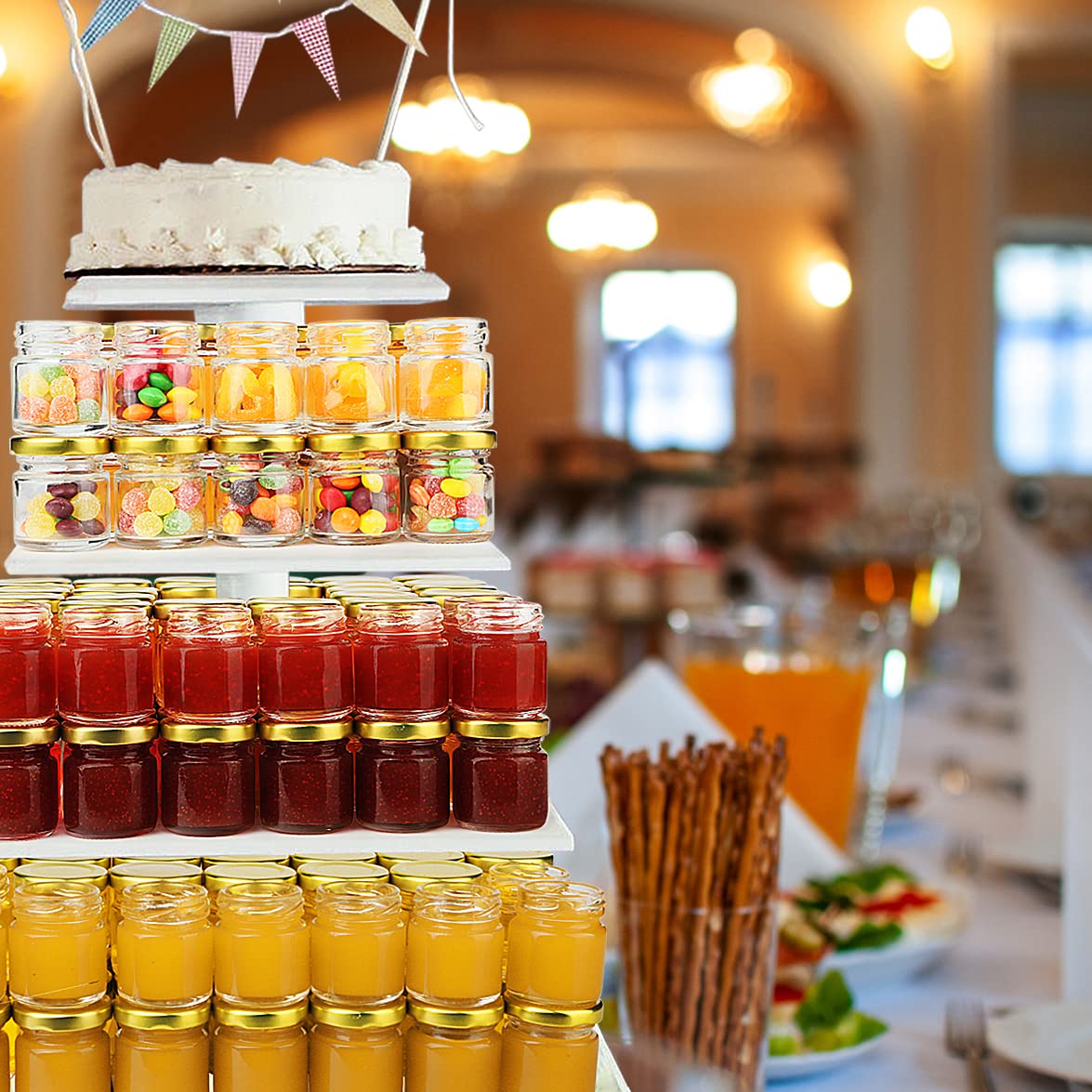 Folinstall glass jar filled with candies for a display.