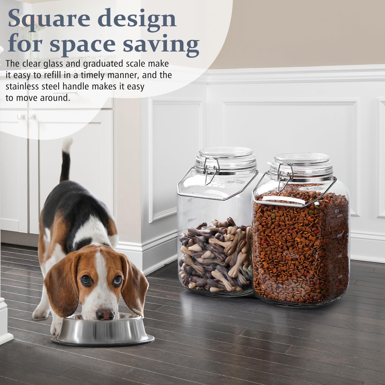 Folinstall square jar with stainless steel handle for easy transport.