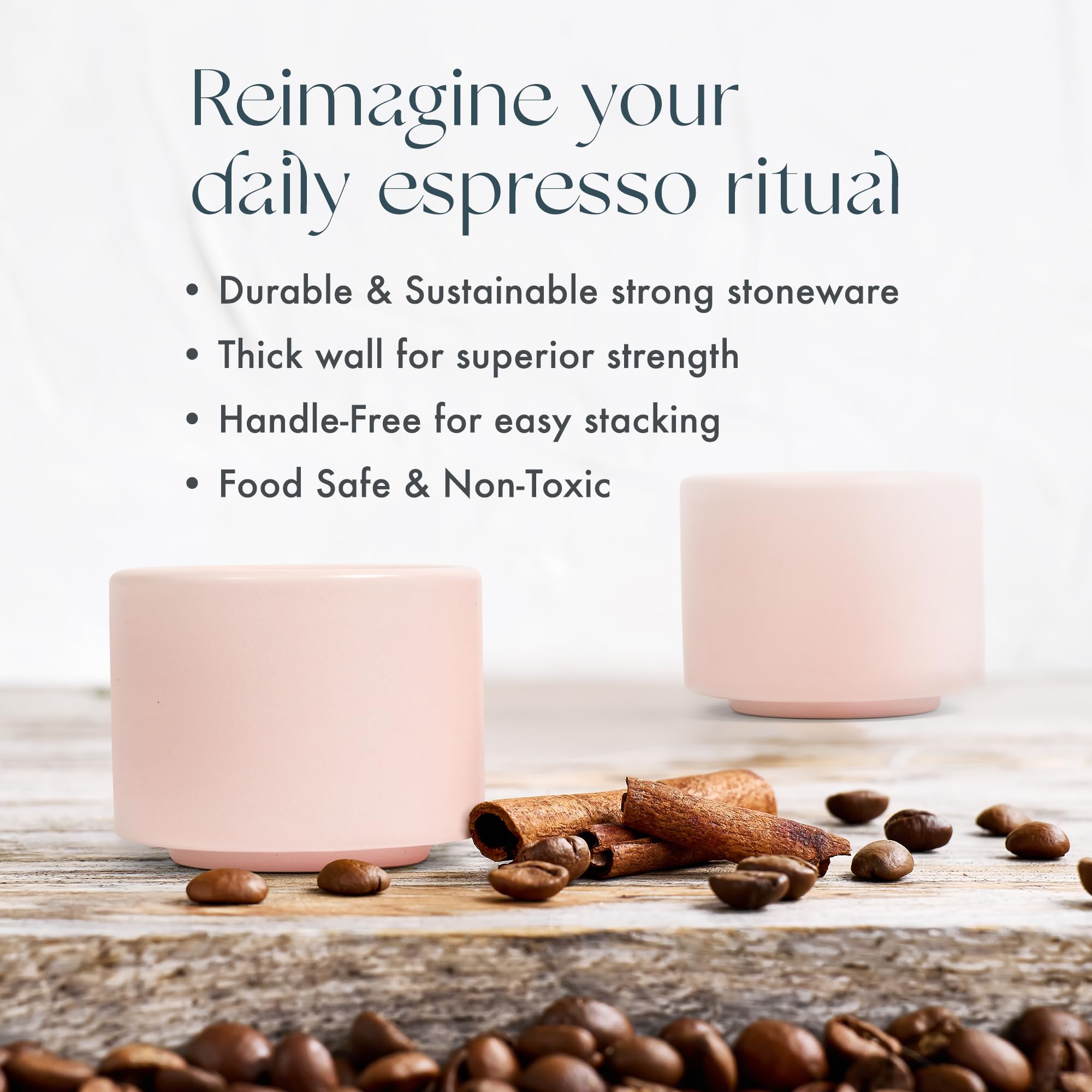 Folk Ceramics Leonard handleless demitasse for a sleek, compact serving.