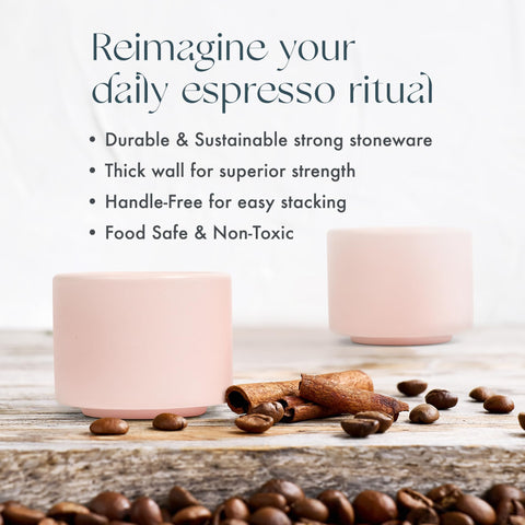 Folk Ceramics Leonard handleless demitasse for a sleek, compact serving.