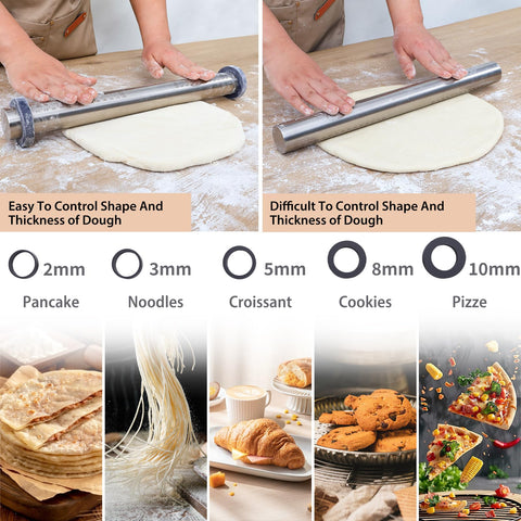 Folksy Super Kitchen durable 304 stainless steel dough roller for long-lasting use.