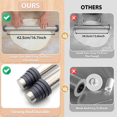 Folksy Super Kitchen rolling pin with engraved thickness markers.