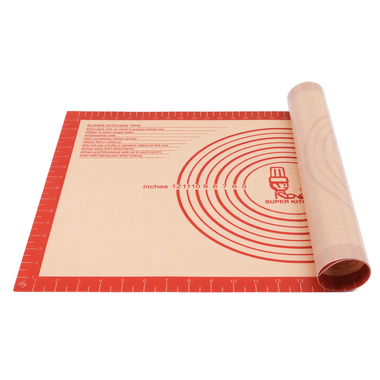 Folksy Super Kitchen non-slip pastry mat 16x26 stabilizes dough during rolling.