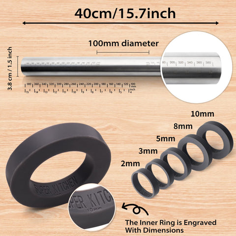 Folksy Super Kitchen non-stick stainless steel rolling pin for easy release during baking.