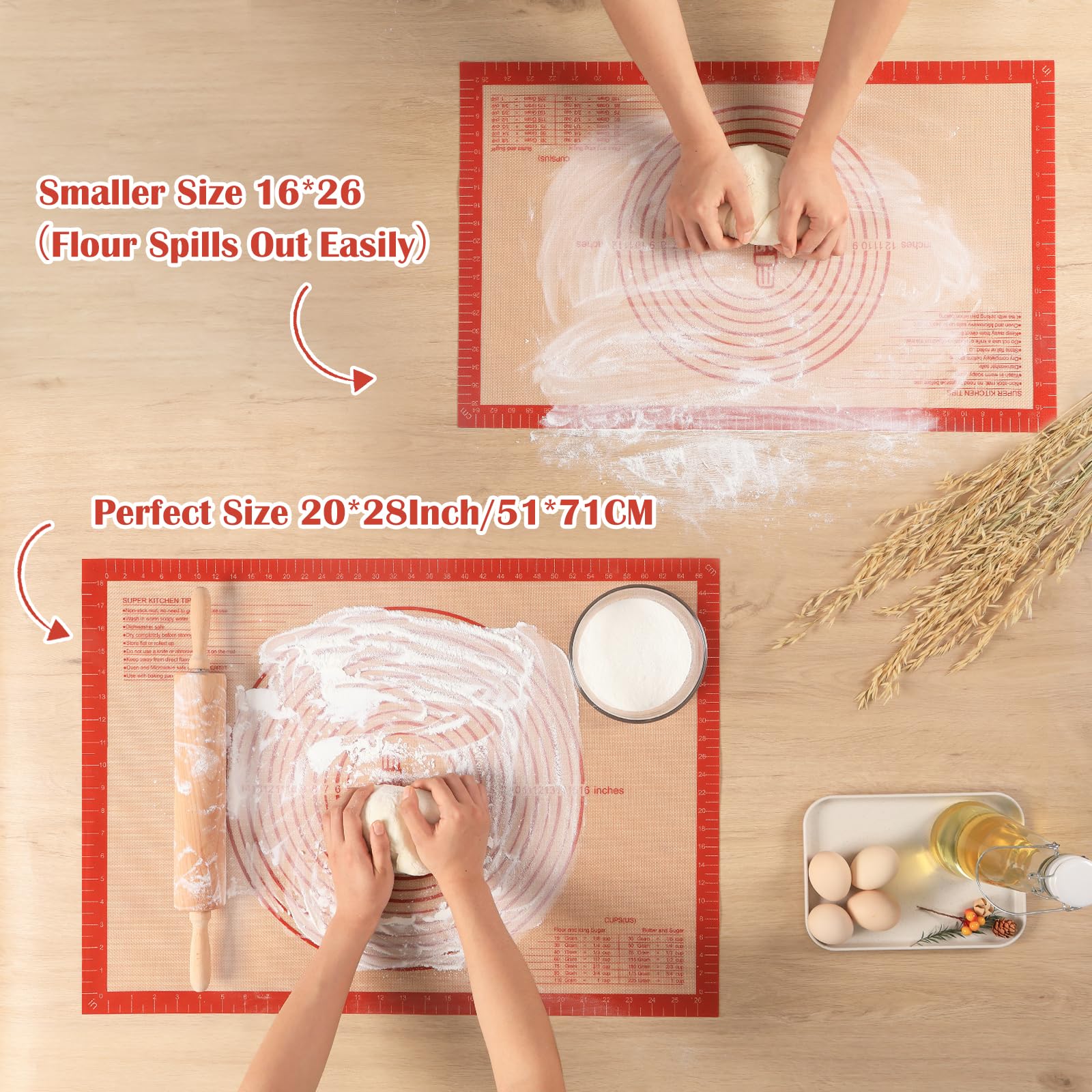 Folksy Super Kitchen mat with measurement guide supports precise dough sizing