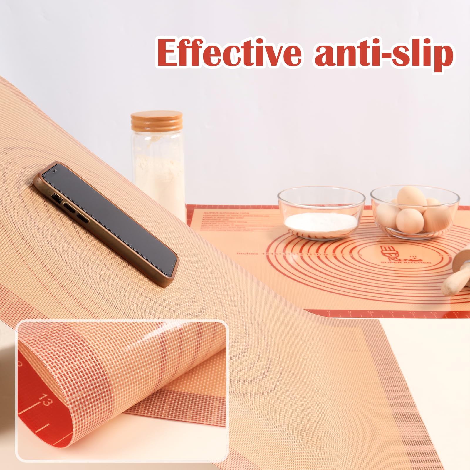 Close-up of non-slip back on Folksy Super Kitchen pastry mat
