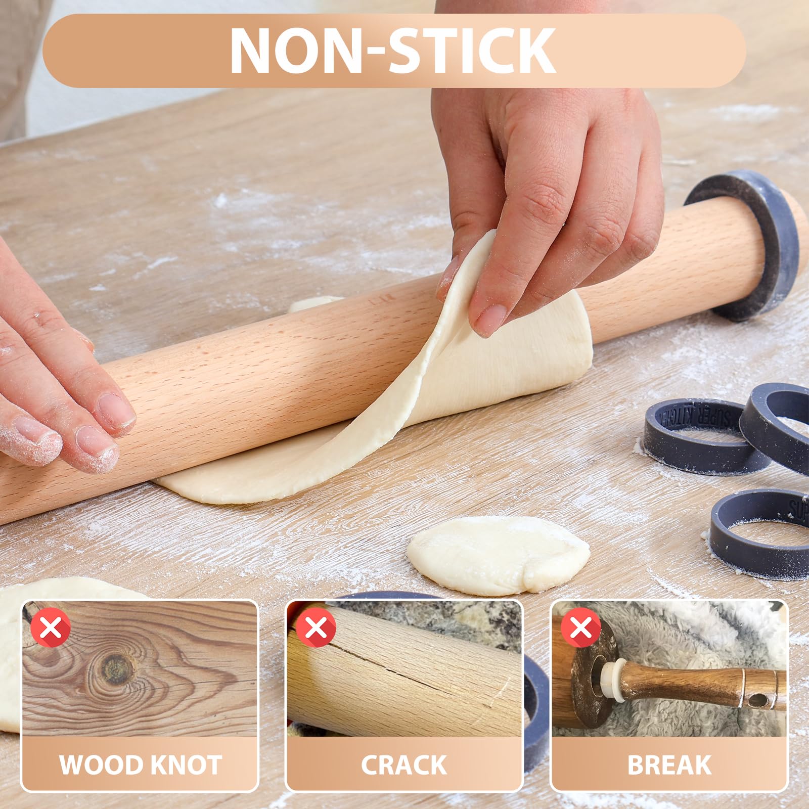 Folksy Super Kitchen beech wood pin demonstrates 3 mm setting for cookies.