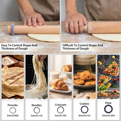 Folksy Super Kitchen rolling pin using 8 mm ring for bread dough.