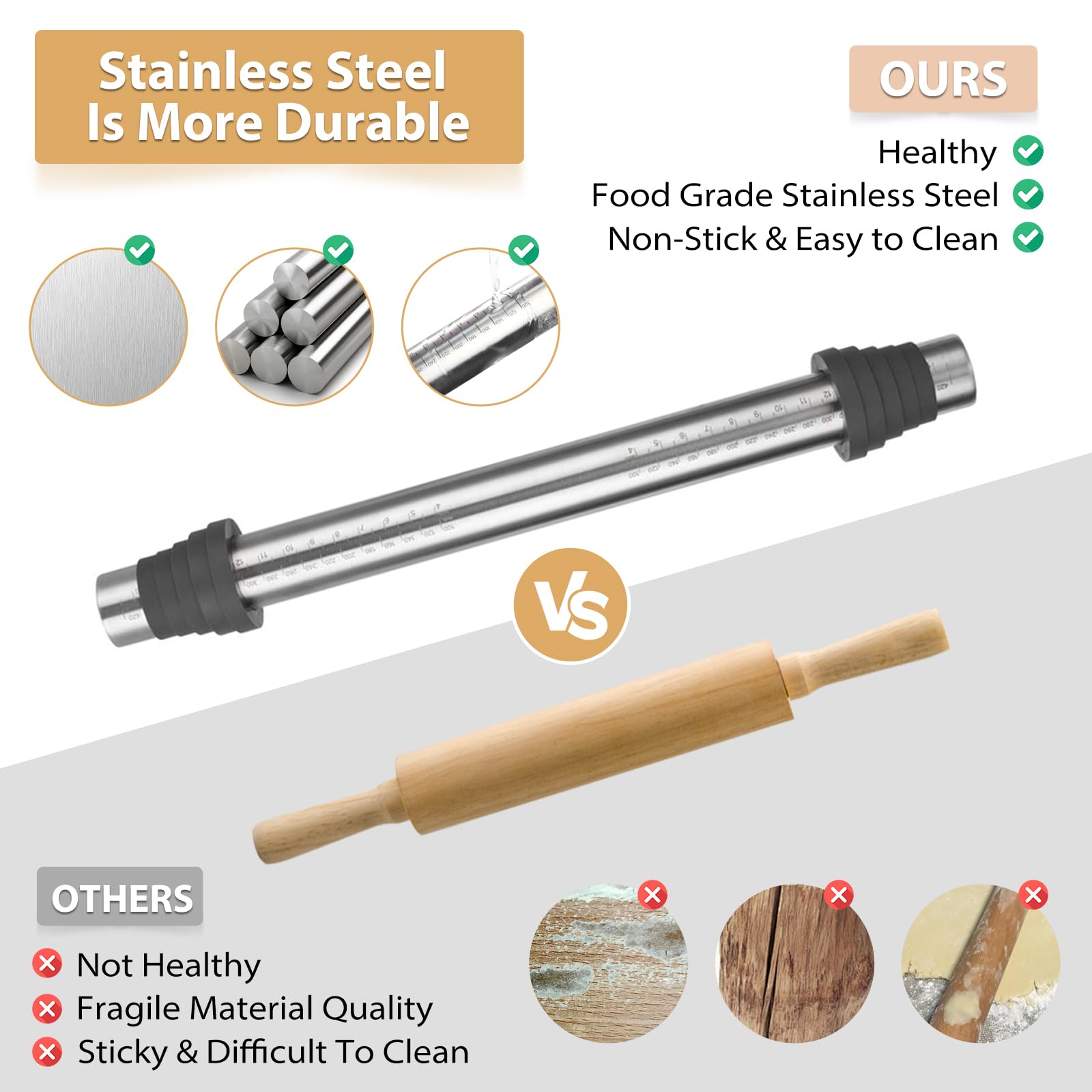 Folksy Super Kitchen grey rolling pin ideal for cookies and bread.