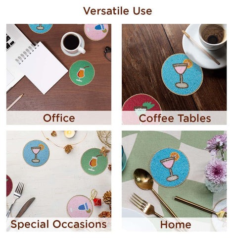 Folkulture beaded farmhouse coasters elevate home bars and tables during parties.