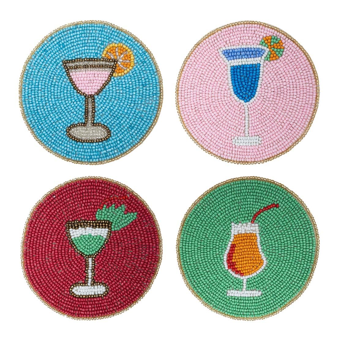 Folkulture Boho coaster set of 4 with beaded centre for stylish table protection.