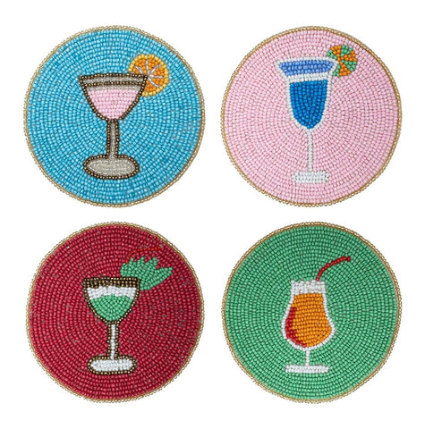 Folkulture Boho coaster set of 4 with beaded centre for stylish table protection.