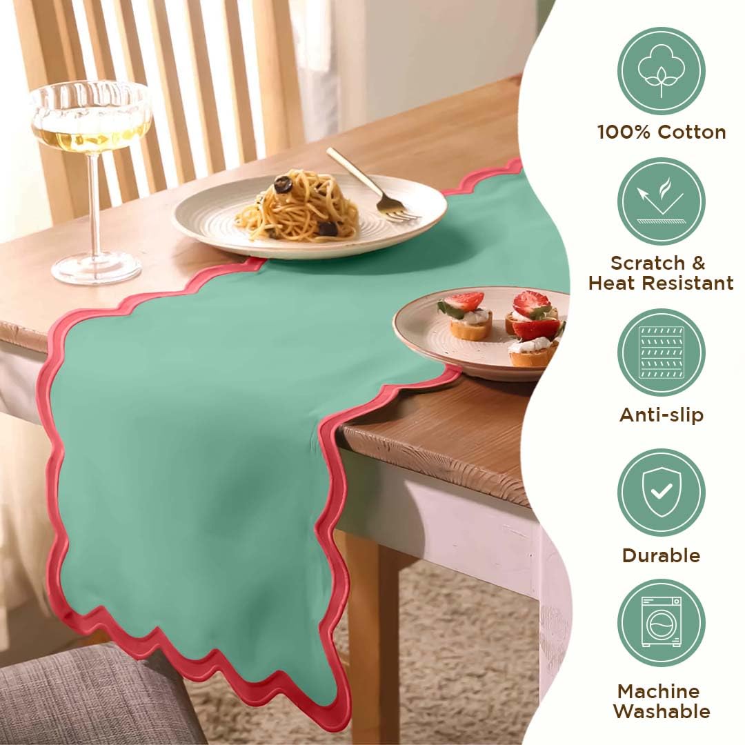 Folkulture green boho table runner drapes beautifully on long dining tables