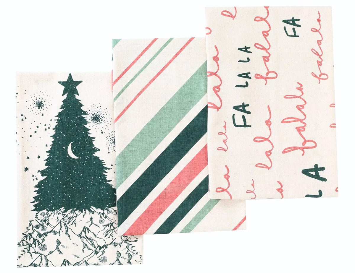 Folkulture Christmas tea towels set of 3 with Falala design for festive kitchen decor